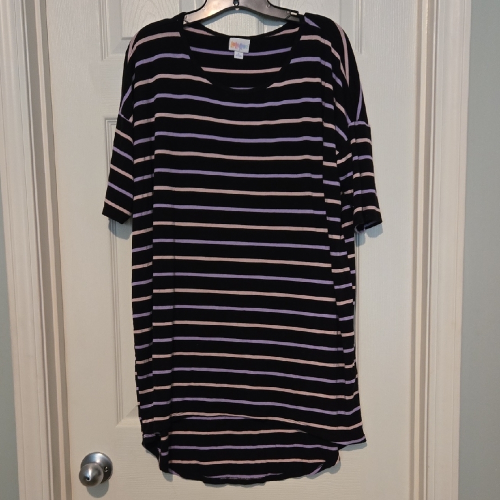 LuLaRoe Black and Pink Striped Short Sleeve Top